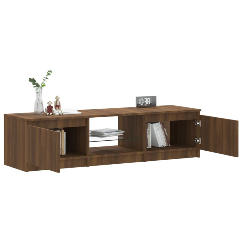 Szafka pod TV, z LED, brązowy dąb, 140 x 40 x 35,5 cm