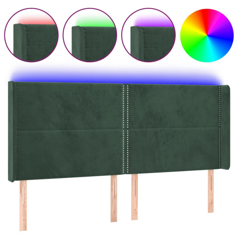 Zagłówek do łóżka z LED, ciemnozielony 183x16x118/128cm aksamit