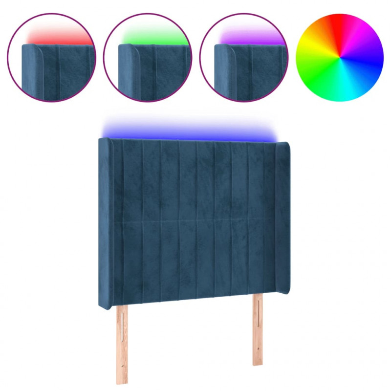 Zagłówek do łóżka z LED ciemnoniebieski 83x16x118/128cm tkanina