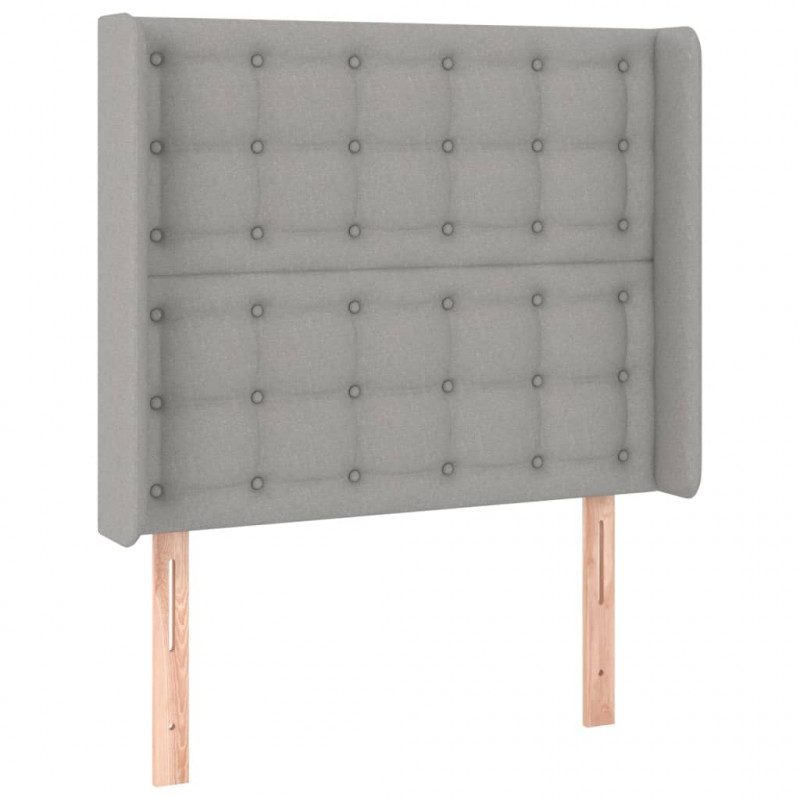 Zagłówek do łóżka z LED, jasnoszary, 93x16x118/128 cm, tkanina
