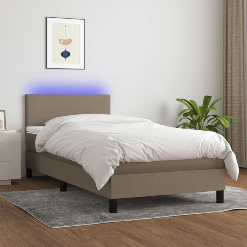 Łóżko kontynentalne z materacem, taupe, 90x190 cm, tkanina