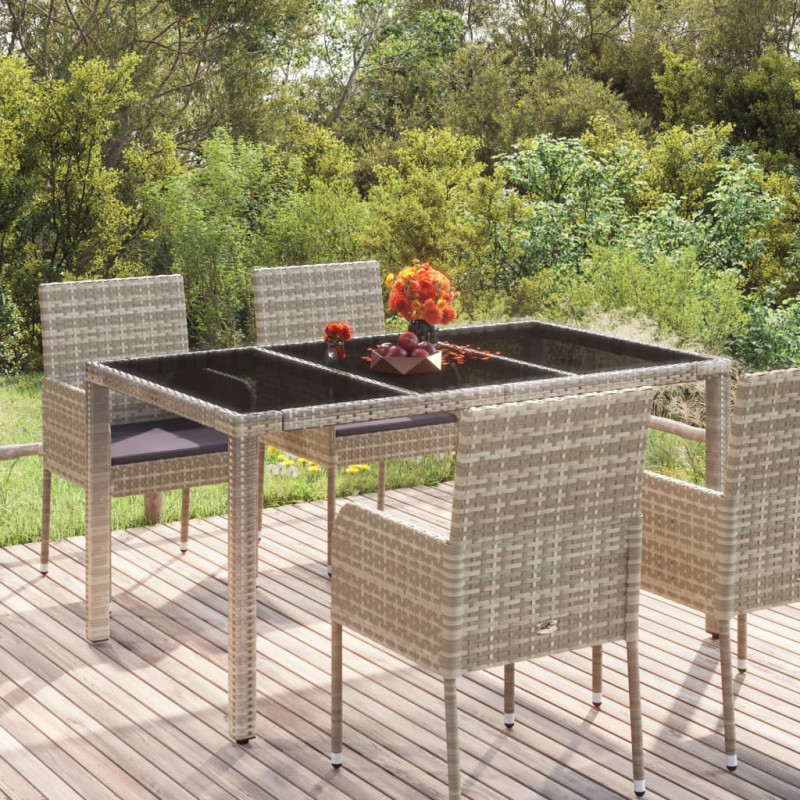 Stół ogrodowy ze szklanym blatem, szary, 150x90x75cm, rattan PE