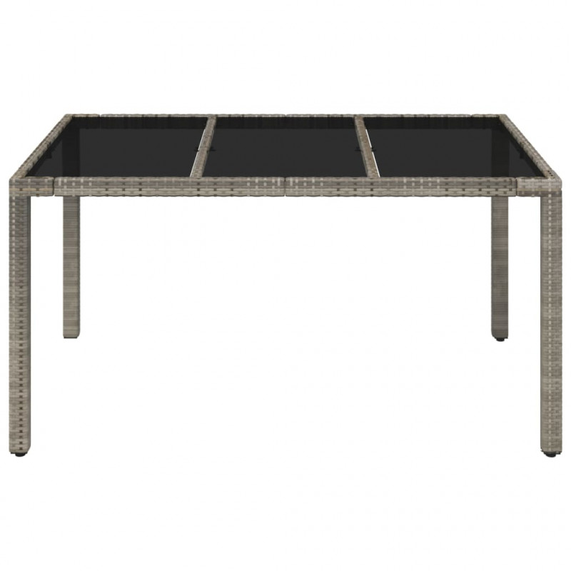 Stół ogrodowy ze szklanym blatem, szary, 150x90x75cm, rattan PE