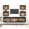 Szafki pod TV, 7 szt., czarne, lite drewno sosnowe