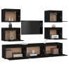 Szafki pod TV, 7 szt., czarne, lite drewno sosnowe