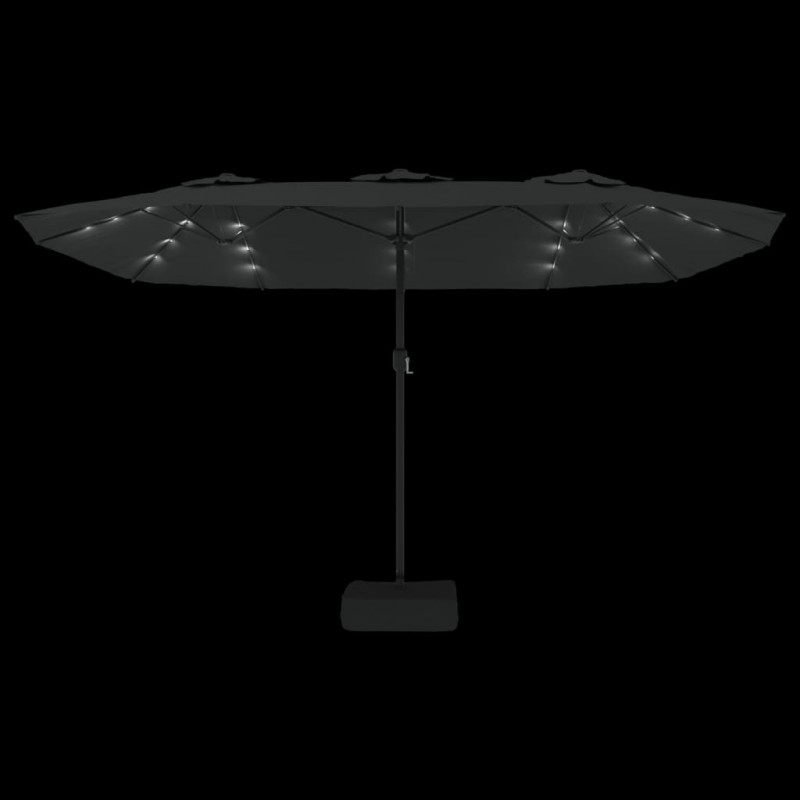 Podwójny parasol ogrodowy z LED, czarny, 449x245 cm