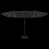 Podwójny parasol ogrodowy z LED, czarny, 449x245 cm