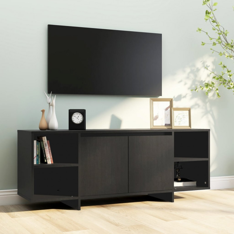 Szafka pod TV, czarna, 130x35x50 cm, materiał drewnopochodny