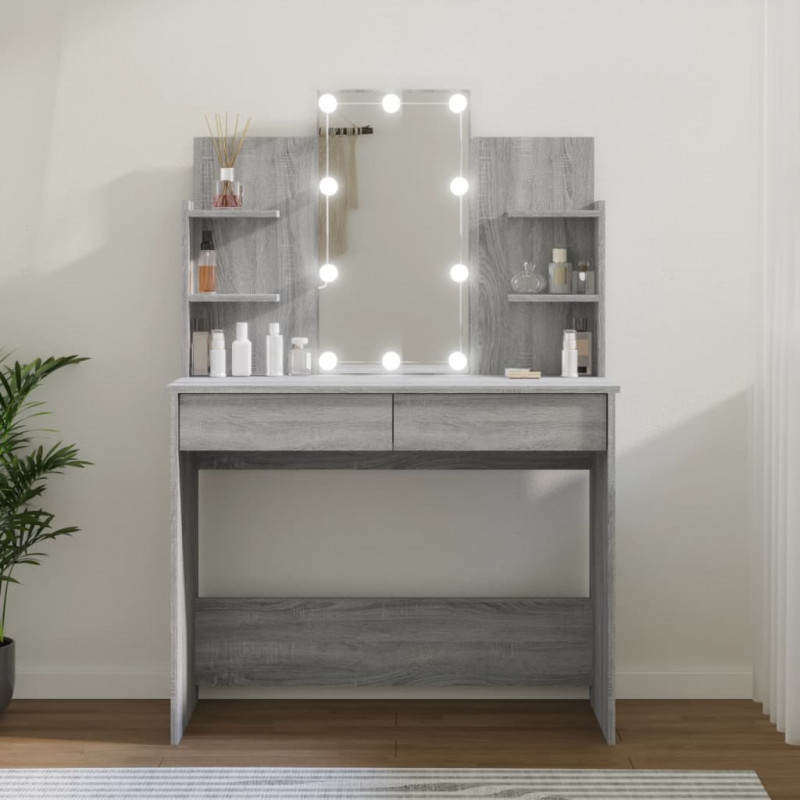 Toaletka z LED, szary dąb sonoma, 96x40x142 cm