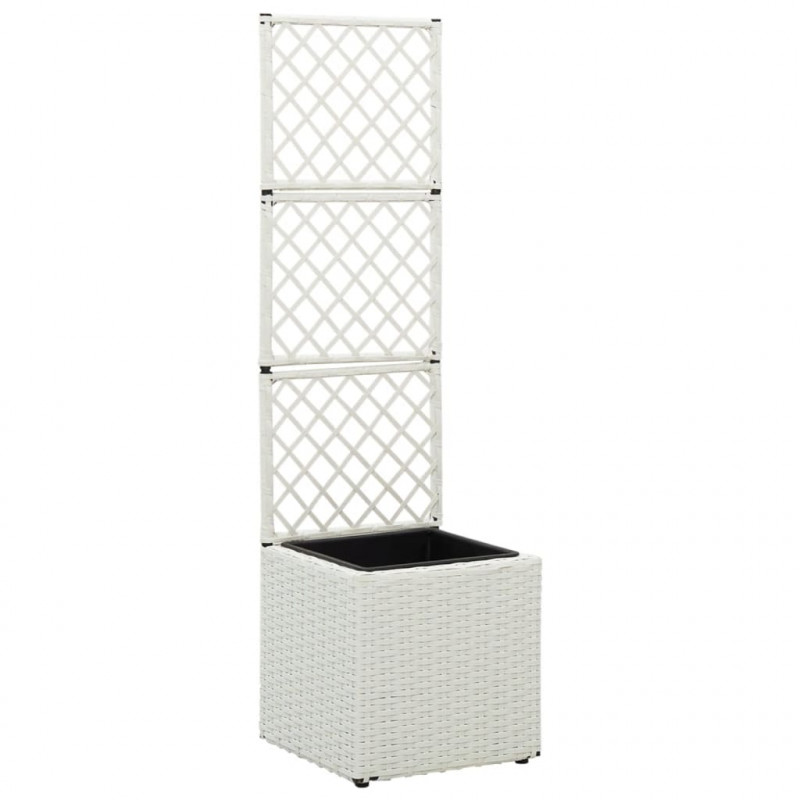 Donica z kratką i 1 wkładem, 30x30x107 cm, polirattan, biała