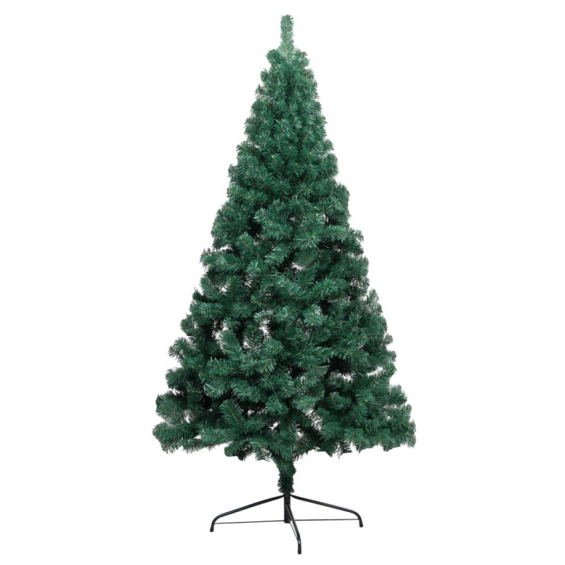 Choinka z lampkami i bombkami, połówka, zielona, 120 cm