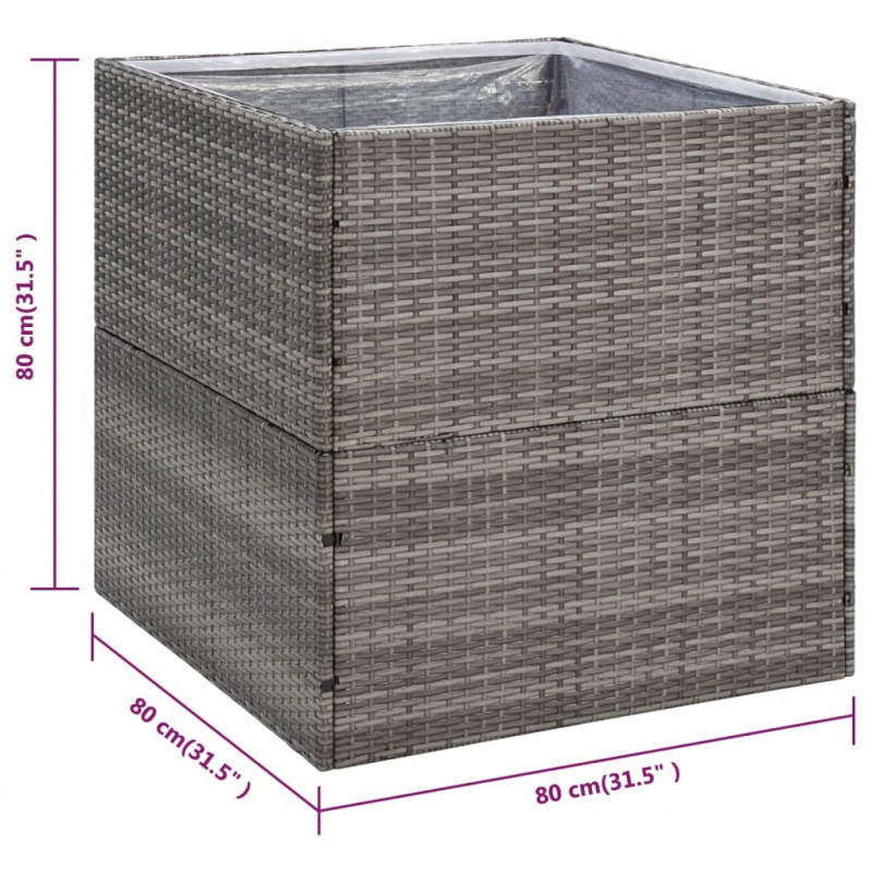 Donica ogrodowa, szara, 80x80x80 cm, rattan PE