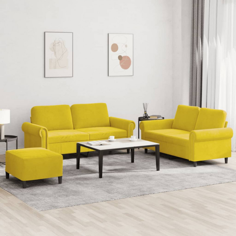 3-częściowy komplet wypoczynkowy, obity aksamitem, żółty
