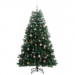 Sztuczna choinka na zawiasach, 300 lampek LED i bombki, 180 cm