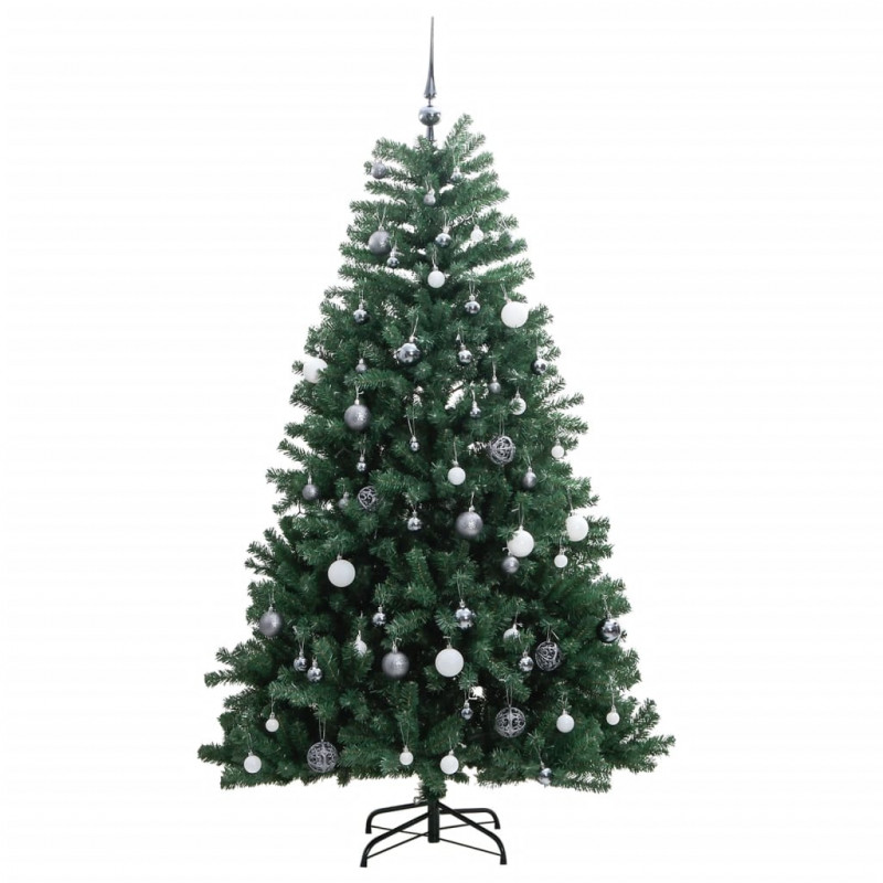 Sztuczna choinka na zawiasach, 300 lampek LED i bombki, 210 cm