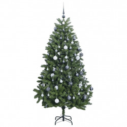 Sztuczna choinka na zawiasach, 300 lampek LED i bombki, 270 cm