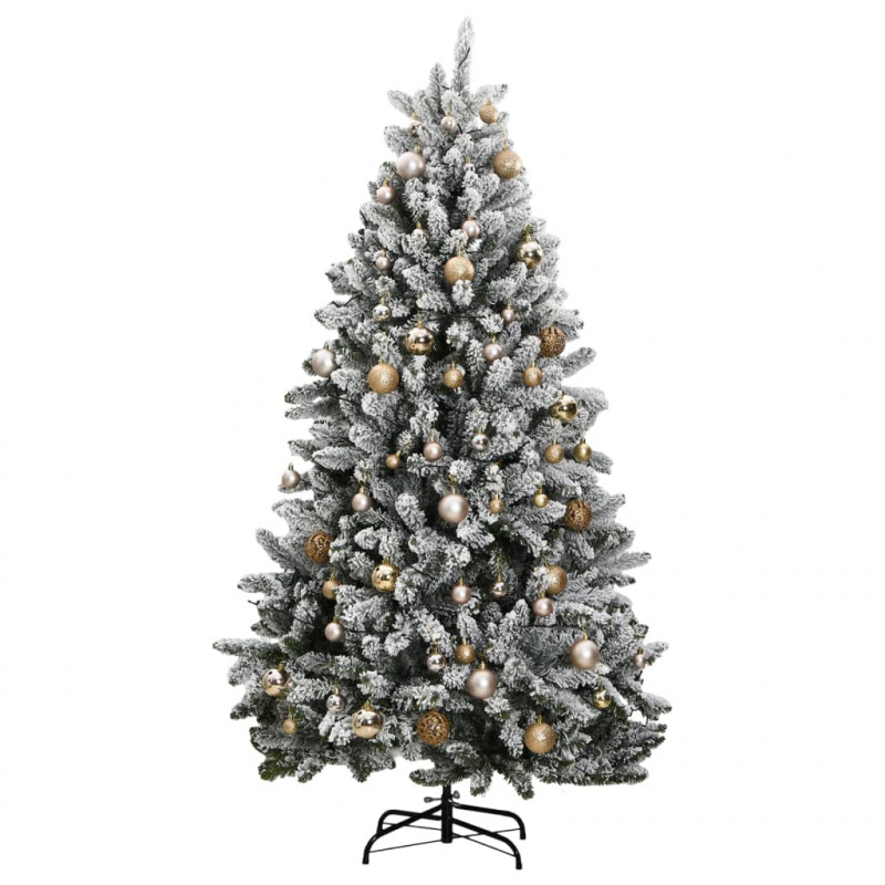 Sztuczna choinka na zawiasach, 300 lampek LED i bombki, 270 cm