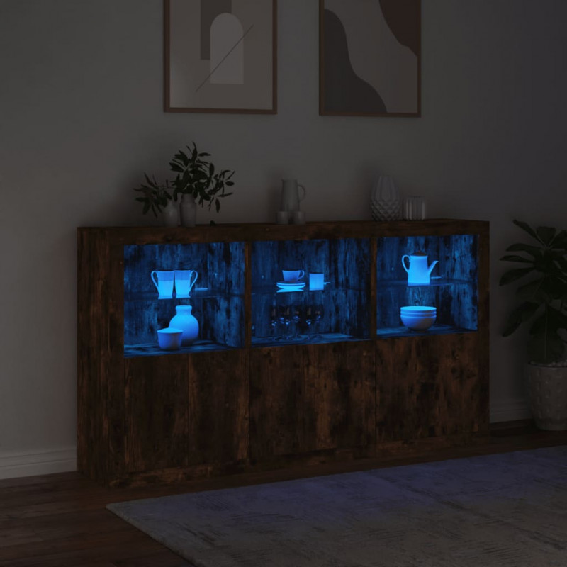 Szafka z oświetleniem LED, przydymiony dąb, 181,5x37x100 cm