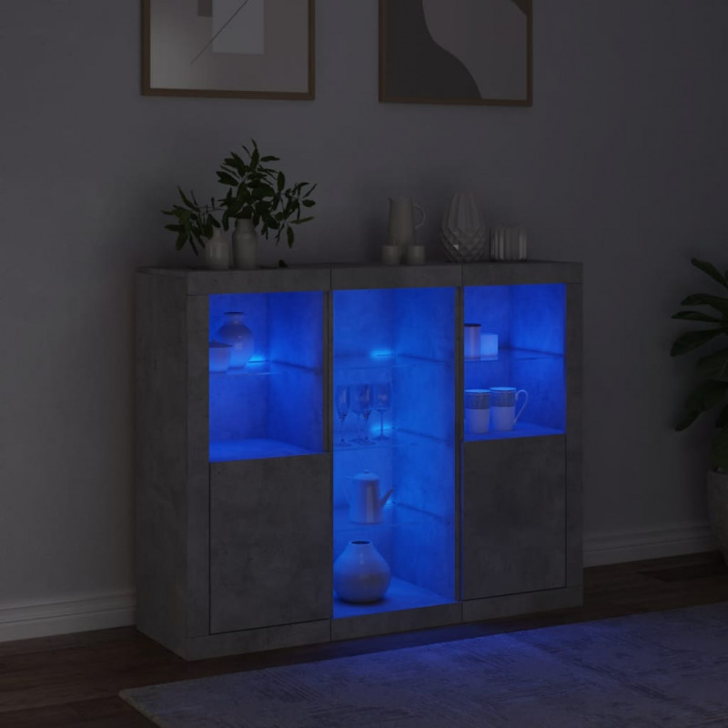 Szafki z oświetleniem LED, 3 szt., szarość betonu