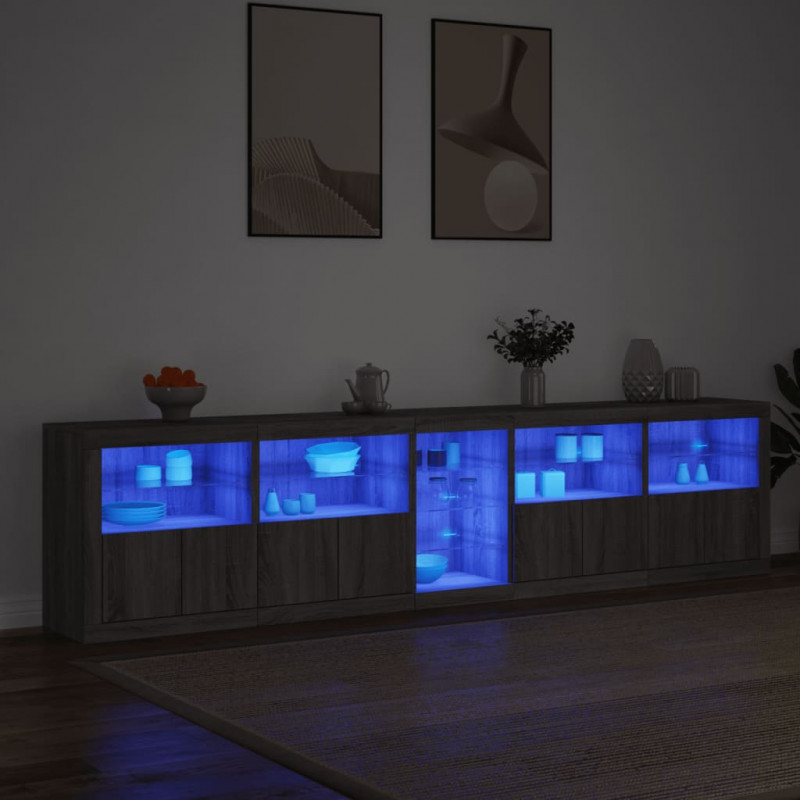 Szafka z oświetleniem LED, szary dąb sonoma, 283x37x67 cm
