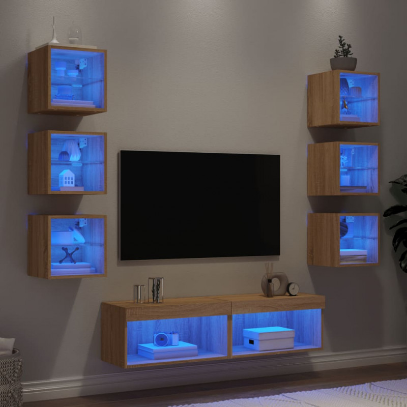8-częściowy zestaw mebli TV z LED, dąb sonoma