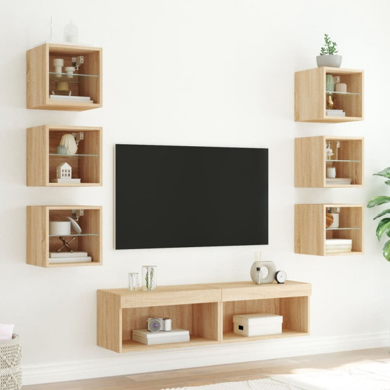 8-częściowy zestaw mebli TV z LED, dąb sonoma