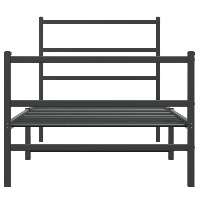 Metalowa rama łóżka z wezgłowiem i zanóżkiem, czarna, 90x200 cm