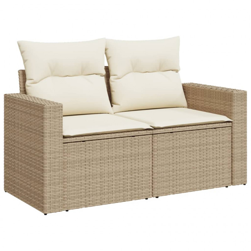 Sofa ogrodowa z poduszkami, 2-osobowa, beż, polirattan