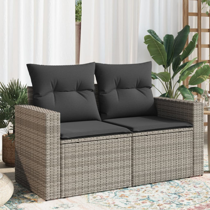 Sofa ogrodowa z poduszkami, 2-osobowa, szara, polirattan