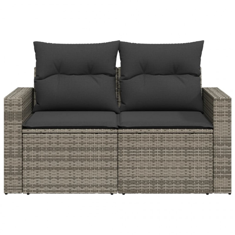 Sofa ogrodowa z poduszkami, 2-osobowa, szara, polirattan