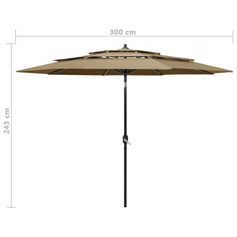 3-poziomowy parasol na aluminiowym słupku, kolor taupe, 3 m