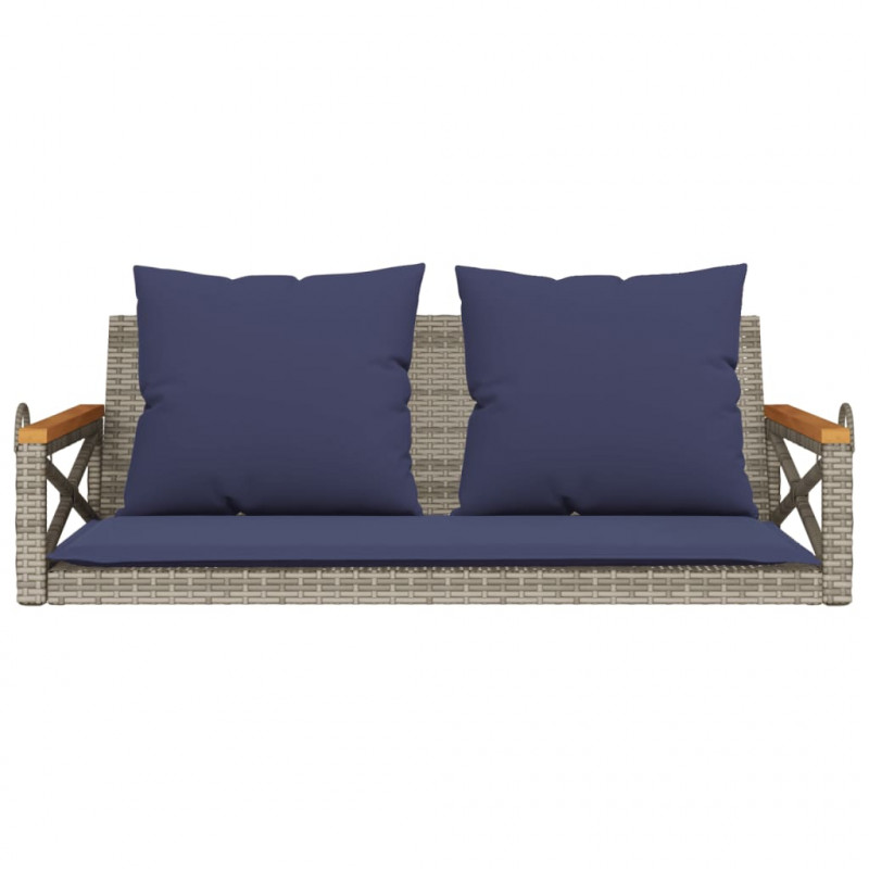 Ławka bujana z poduszkami, szara, 109x62x40 cm, polirattan