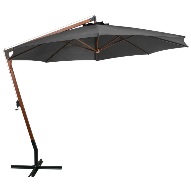 Parasol ogrodowy wiszący, jodłowy słupek, antracyt, 3,5x2,9 m