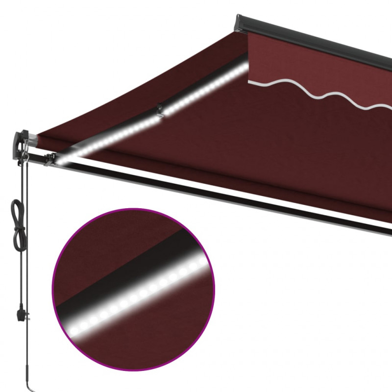 Automatycznie zwijana markiza z LED, burgundowa, 300x250 cm