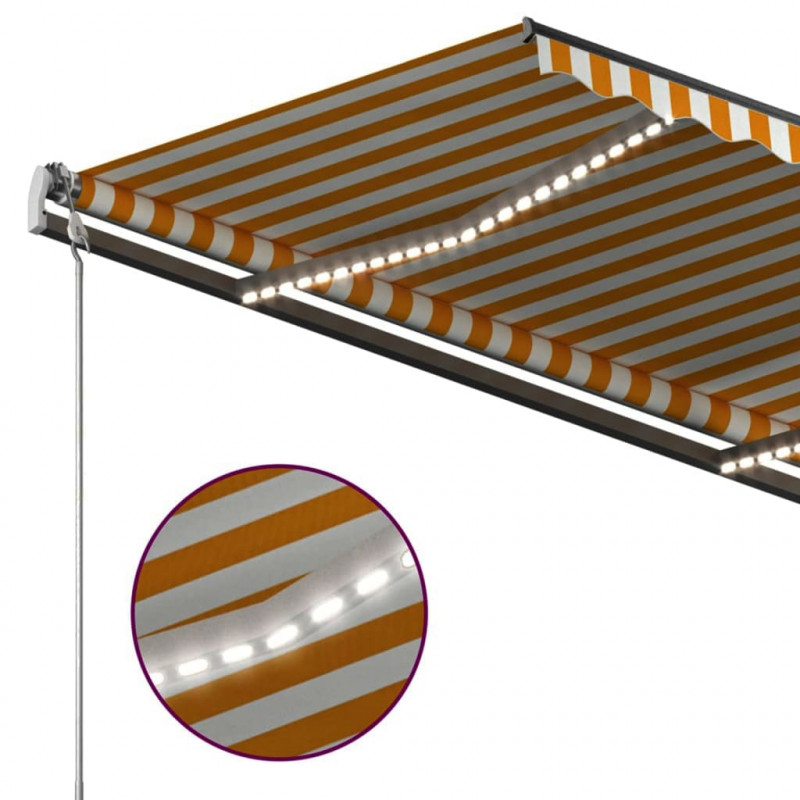 Ręcznie zwijana markiza z LED, 3x2,5 m, żółto-biała