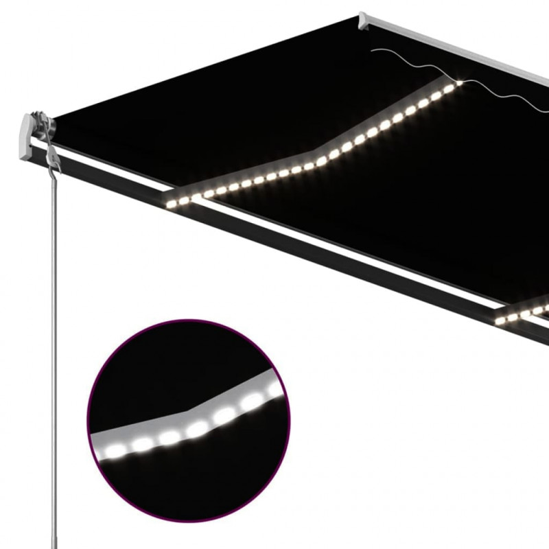 Automatycznie zwijana markiza, LED i czujnik wiatru, 4,5x3 m