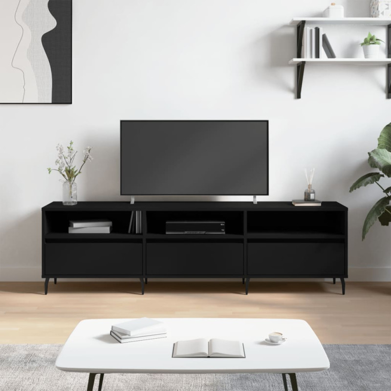 Szafka pod TV, czarna, 150x30x44,5 cm, materiał drewnopochodny