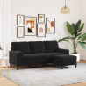 3-osobowa sofa z podnóżkiem, czarna, 180 cm, aksamit