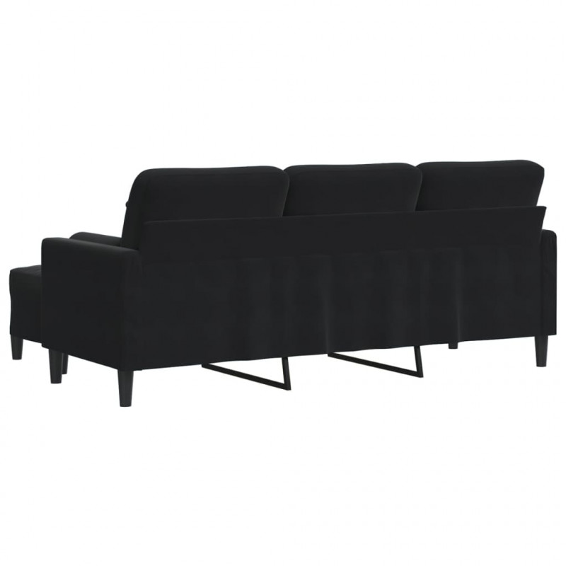 3-osobowa sofa z podnóżkiem, czarna, 180 cm, aksamit
