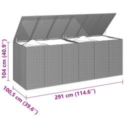 Skrzynia na poduszki ogrodowe rattan PE, 291x100,5x104cm czarna