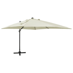 Parasol wiszący z lampkami LED i słupkiem, 300 cm, piaskowy