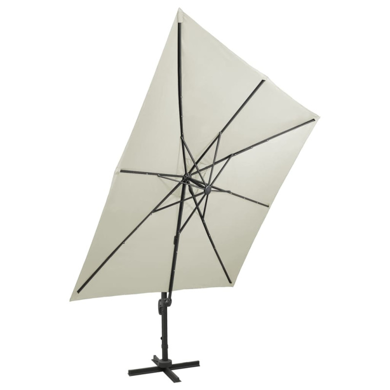 Parasol wiszący z lampkami LED i słupkiem, 300 cm, piaskowy