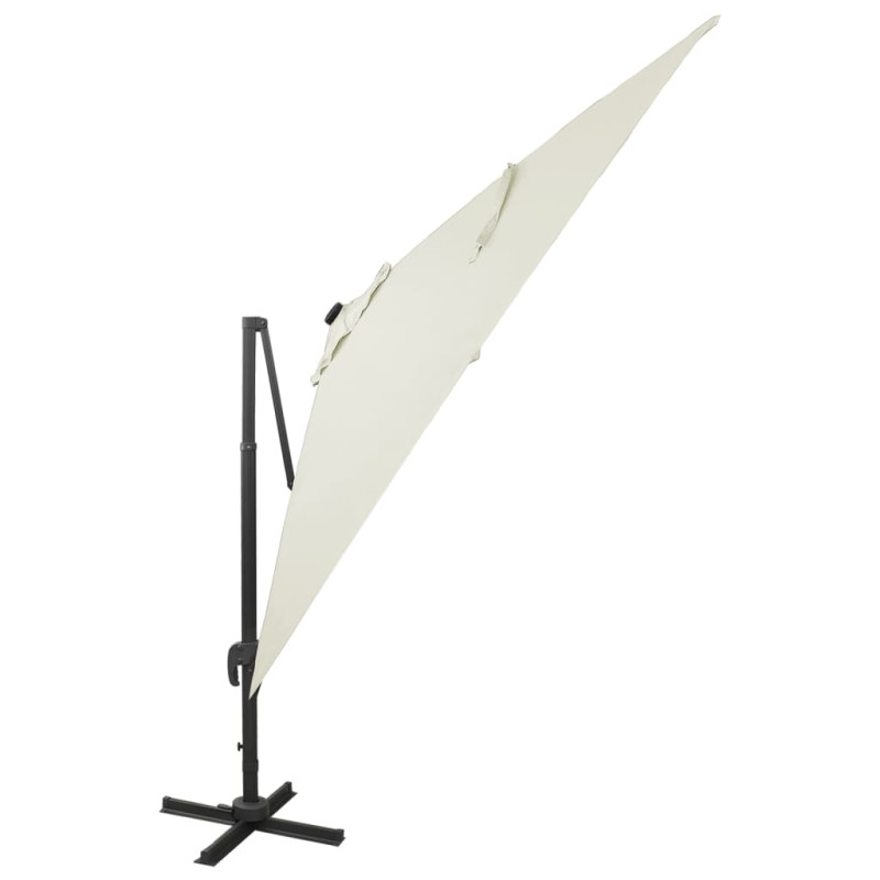 Parasol wiszący z lampkami LED i słupkiem, 300 cm, piaskowy