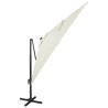 Parasol wiszący z lampkami LED i słupkiem, 300 cm, piaskowy