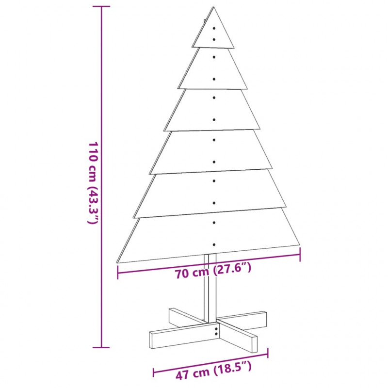 Drewniana choinka do udekorowania, 110 cm, lite drewno sosnowe