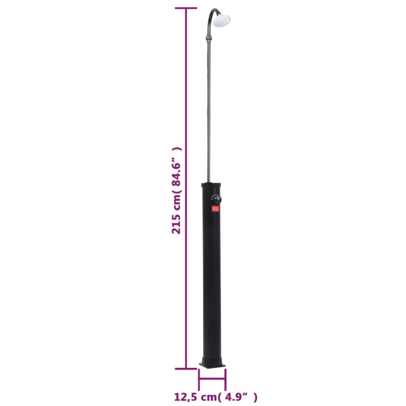 Ogrodowy prysznic solarny, czarny, 215 cm, 8 L