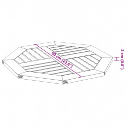 Blat do stolika, 60x60x2 cm, ośmiokątny, lite drewno akacjowe