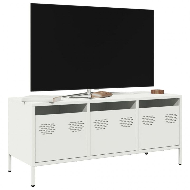 Szafka RTV, biała, 101,5x39x43,5 cm, stal walcowana na zimno