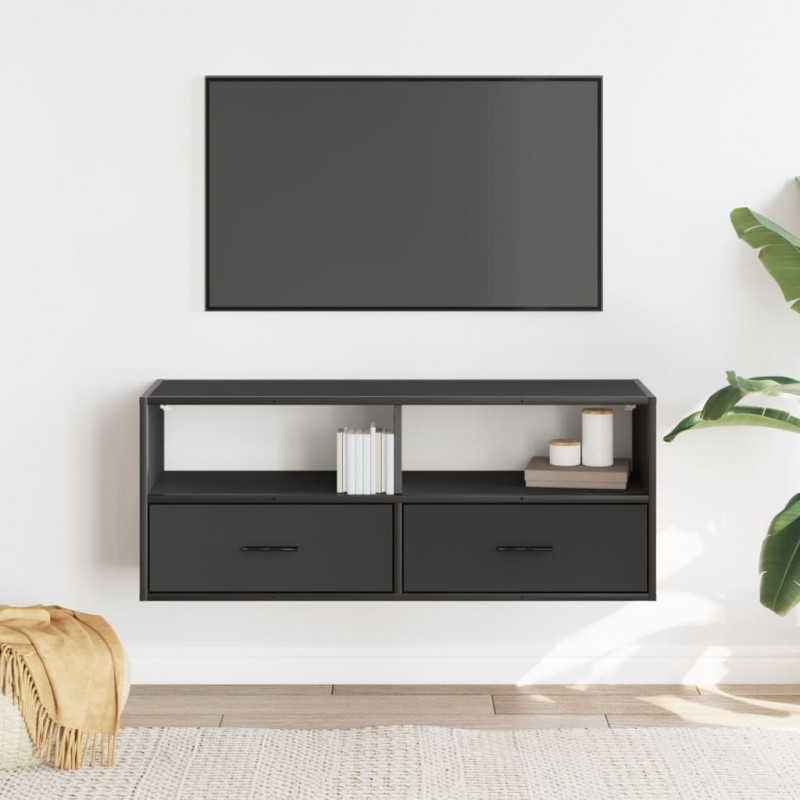 Szafka pod TV, czarna, 100x31x39,5 cm, materiał drewnopochodny