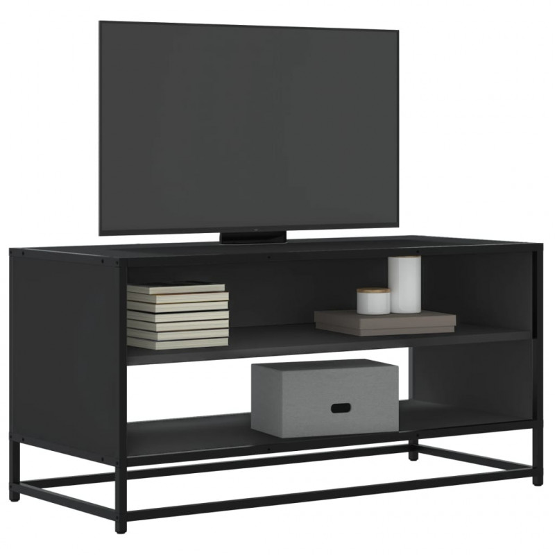 Szafka pod TV, czarna, 91x40x46 cm, materiał drewnopochodny